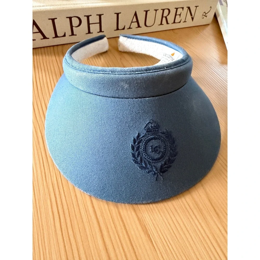 Liz Claiborne Vintage Blue Sun Visor Embroidered Crest Logo Clip On Terry Cloth